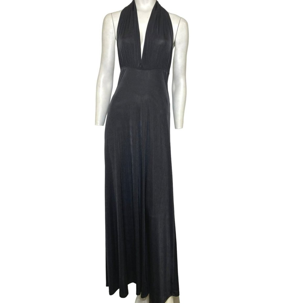 Cefian V-Neck Halter Open Back Maxi Gown Black Size Medium NWT